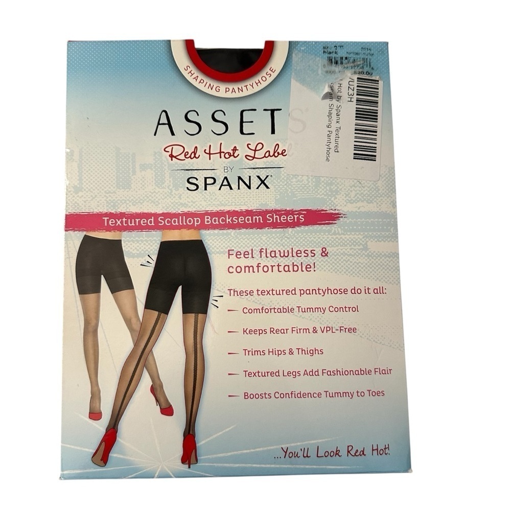 Assets Red Hot Label by SPANX Black Textured Scalloped Backseam Sheers Sz 2B NWT